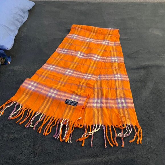 BURBERRY scarf 100% authentic orange check lambswool pre owned - Picture 5 of 8